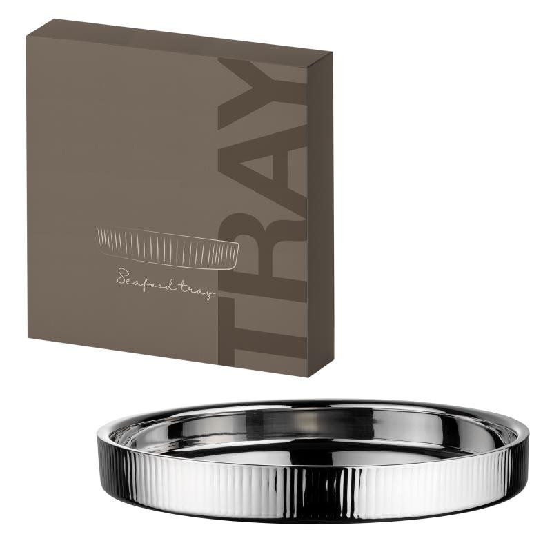 Vassoio tondo rigato a doppia parete Ø 32cm in gift box Silver