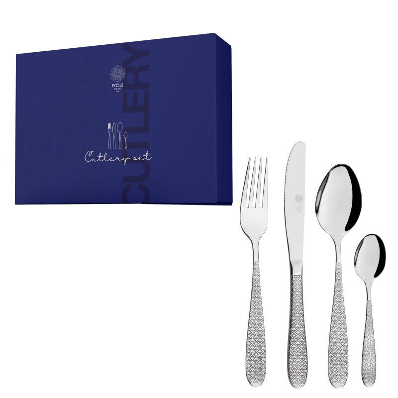 Set 24posate forchetta,coltello,cucchiaio,cucchiaino col./argento c/man.decorato