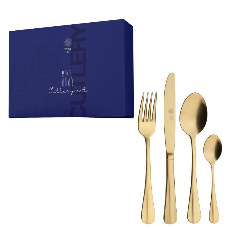 Set 24posate forchetta,coltello,cucchiaio,cucchiaino col.oro eff.ant.stonewashed
