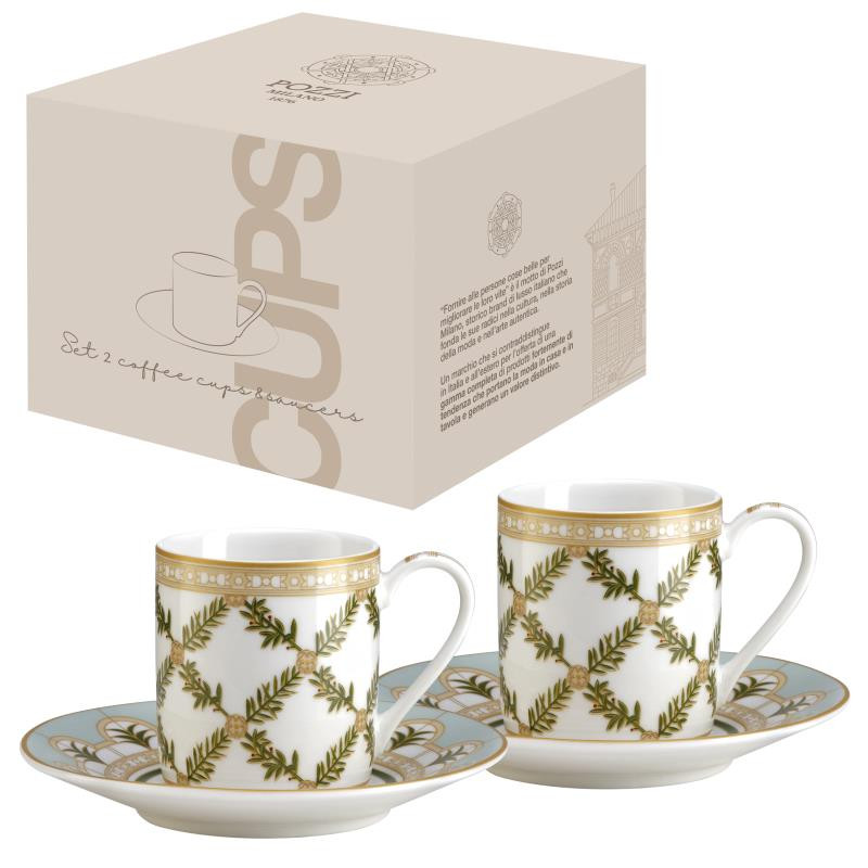 Set 2 tazzine espr.80 ml c/piat.in NB in color box ROSITA