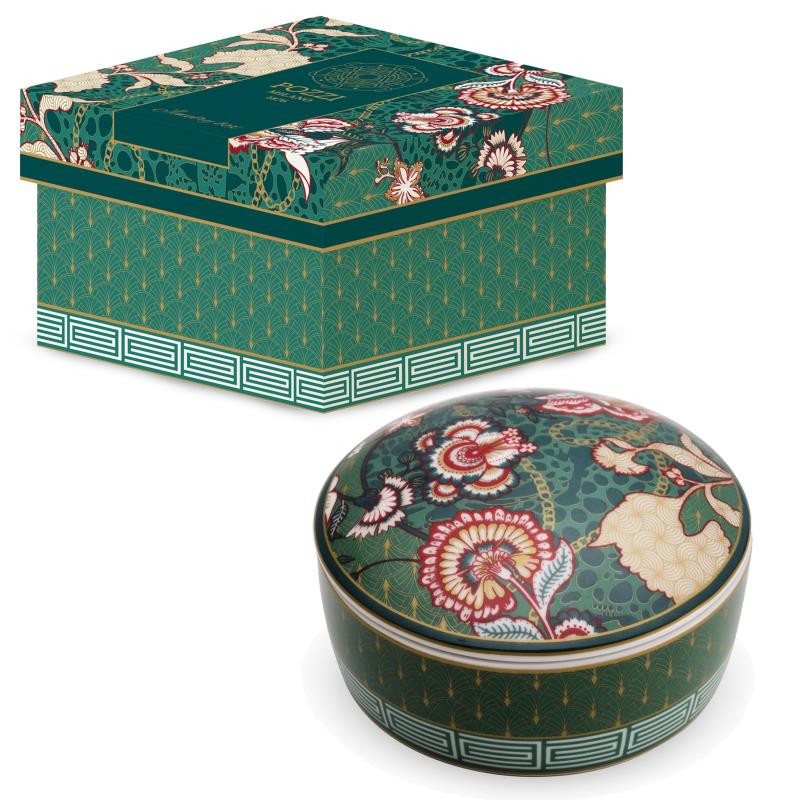 Portagioie tonda Ø 10x5,5 h cm in porc.c/coperchio in gift box LIVING CHINTZ