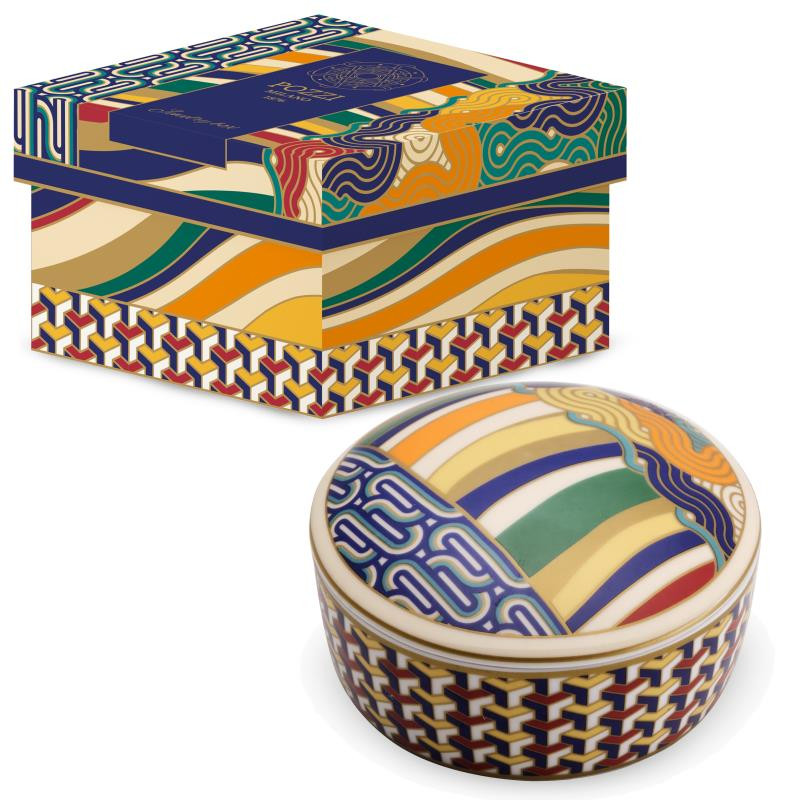 Portagioie tonda Ø 10x5,5 h cm in porc.c/coperchio in gift box LIVING GEOMETRIC