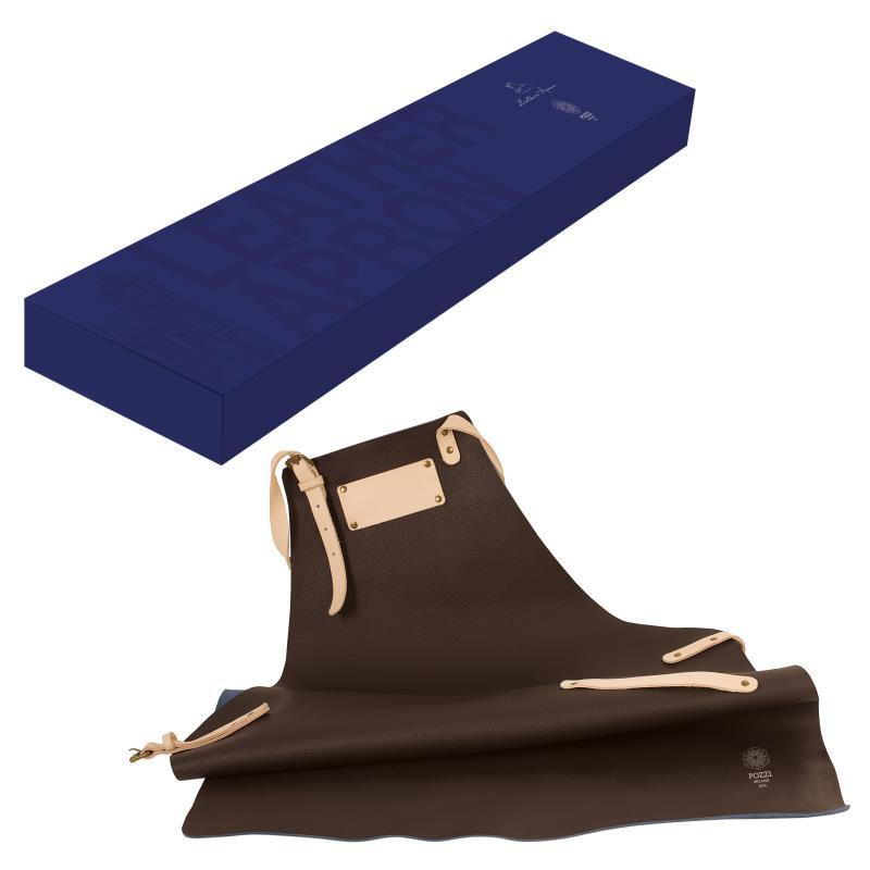 Leather apron w/cotton bag and gift box - colour BROWN