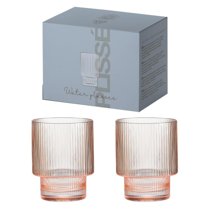 Set 2 bicchieri acqua 320 ml in vetro plissè in color box ROSA