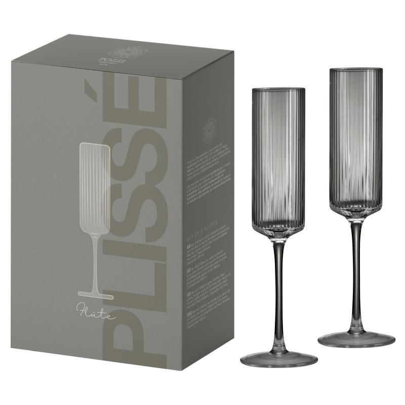 Set 2 bicchieri champagne in vetro plissè in color box GRIGIO