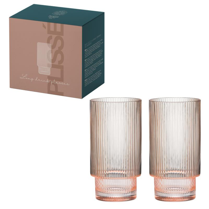 Set 2 bicchieri acqua 460 ml in vetro plissè in color box ROSA