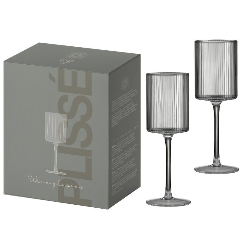 Set 2 bicchieri vino bianco in vetro plissè in color box GRIGIO