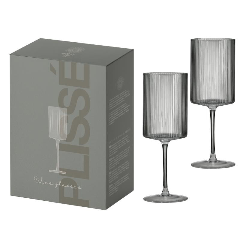 Set 2 bicchieri vino in vetro plissè in color box GRIGIO