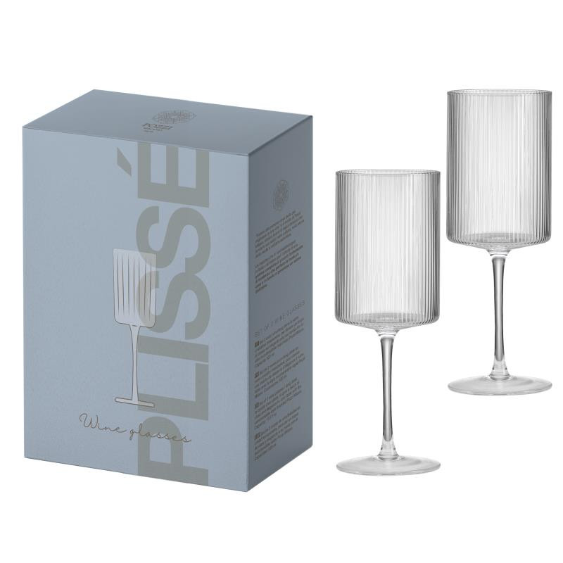 Set 2 bicchieri vino in vetro plissè in color box TRASPARENTE