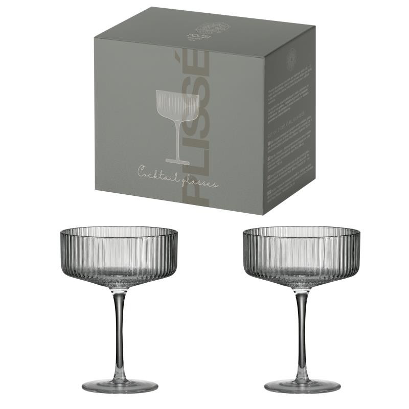 Set 2 bicchieri da cocktail in vetro plissè in color box GRIGIO