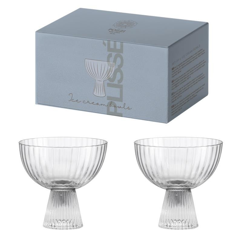 Set 2 ciotole gelato in vetro plissè in color box TRASPARENTE