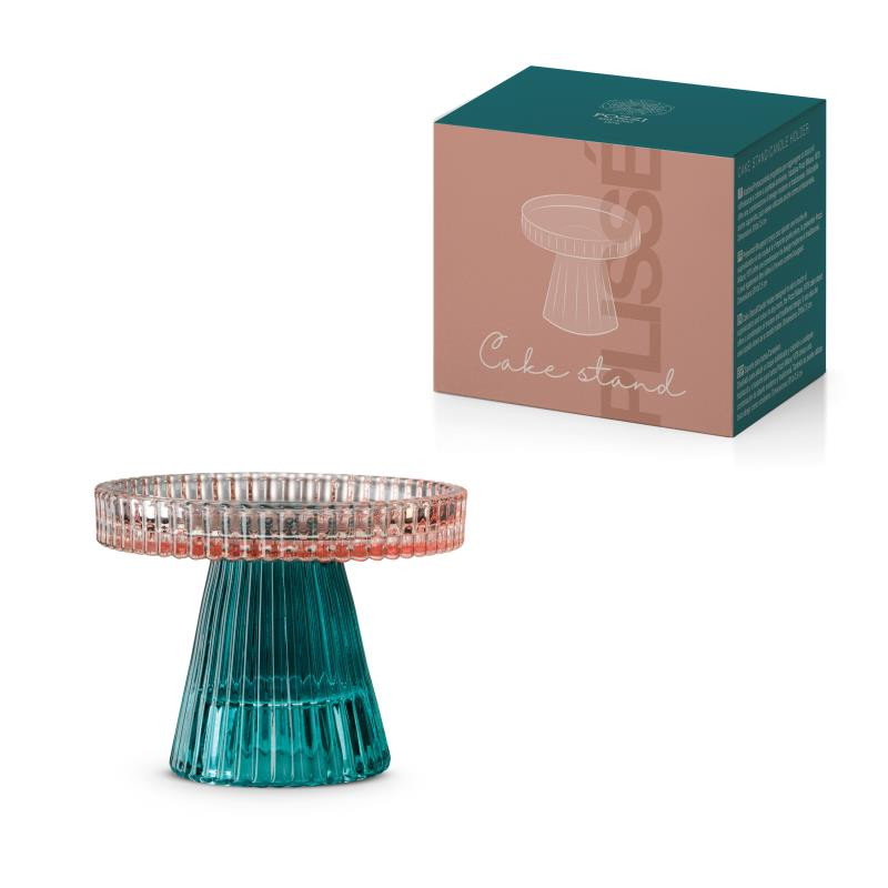 Portacandele/Alzatina in vetro 2 in 1 10x10x7,5 cm in c.b. BICOLORE ROSA-VERDE