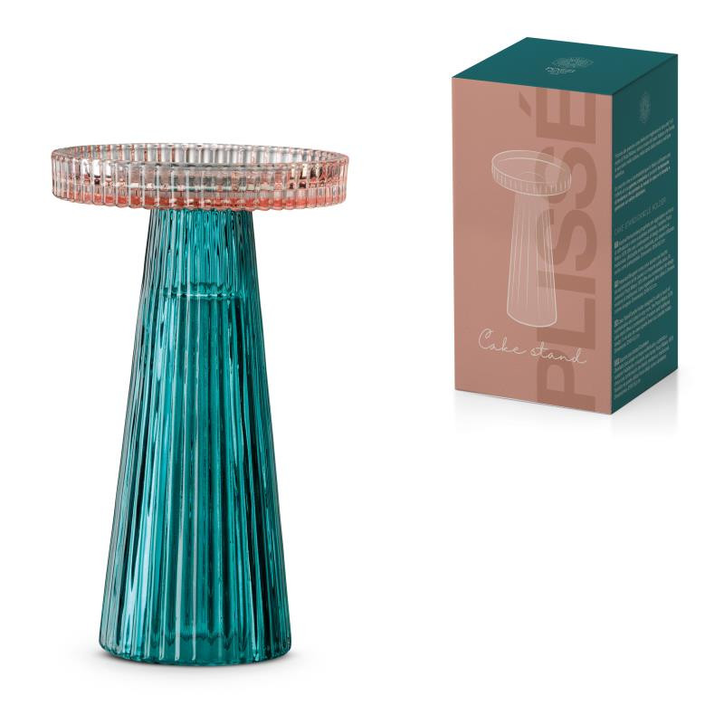 Portacandele/Alzatina in vetro 10x10x16,5 cm in c.b. BICOLORE ROSA-VERDE