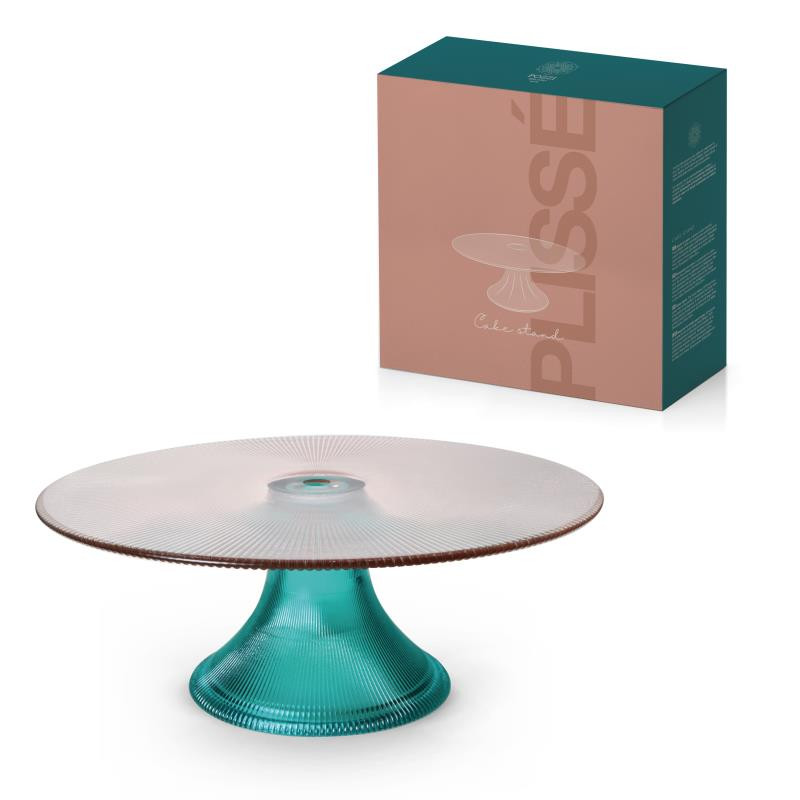 Alzata in vetro Ø 30,5 h11,7 cm in color box BICOLORE ROSA-VERDE