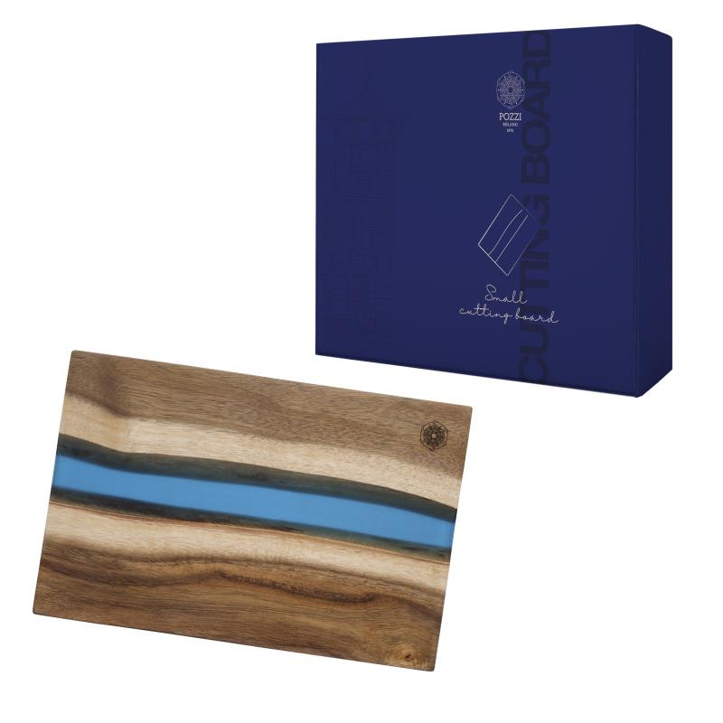 Tagliere in legno d'acacia e resina epossidica blu 30*20*2 cm in gift box