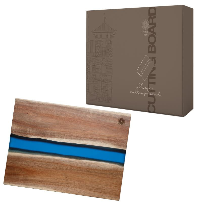 Tagliere in legno d'acacia e resina epossidica blu 40*30*3 cm in gift box