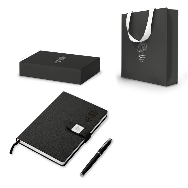 Set regalo note c/taccuino A5, penna stilo e ricarica NERO