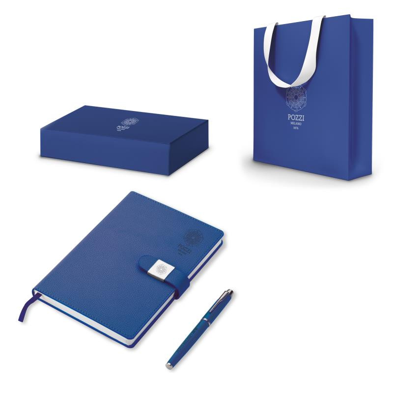 Set regalo note c/taccuino A5, penna stilo e ricarica BLU