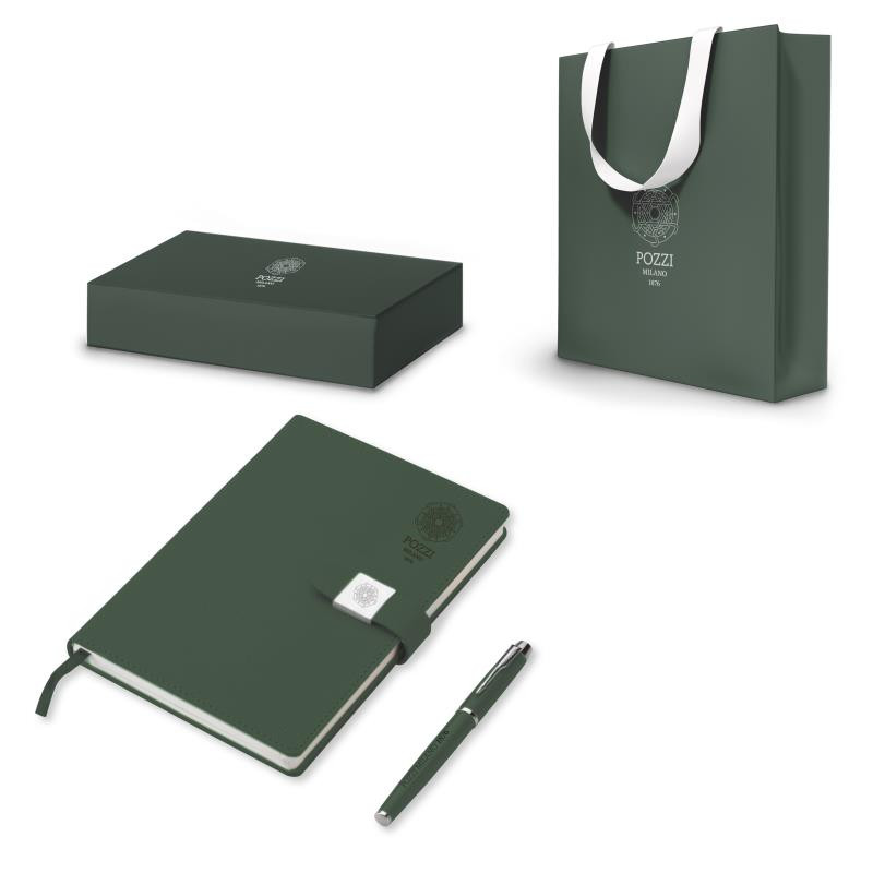 Set regalo note c/taccuino A5, penna stilo e ricarica VERDE