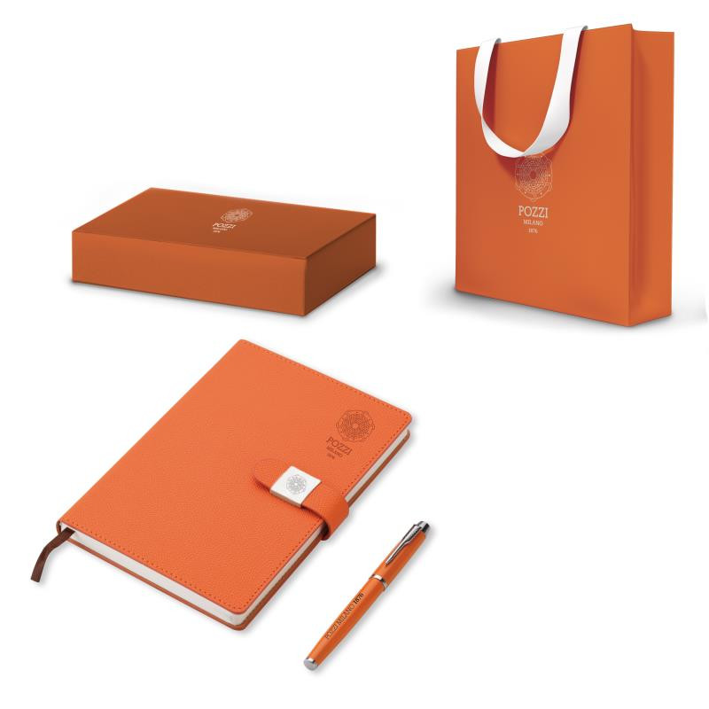 Set regalo note c/taccuino A5, penna stilo e ricarica ARANCIO