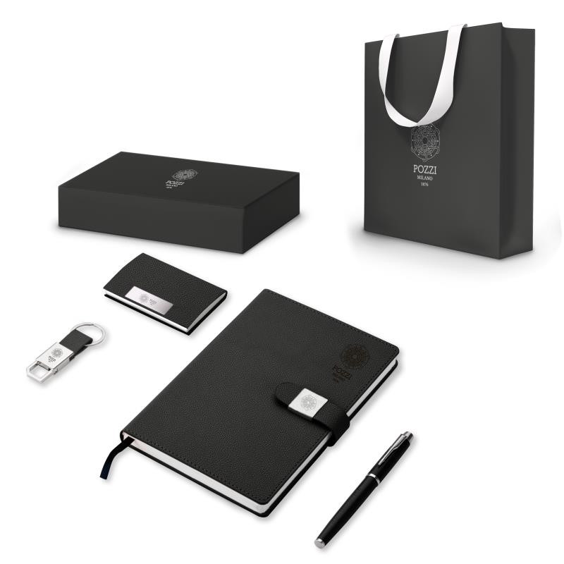 Set regalo note c/tacc.A5,pennastilo,ricarica,portachiavi e portabiglietti NERO