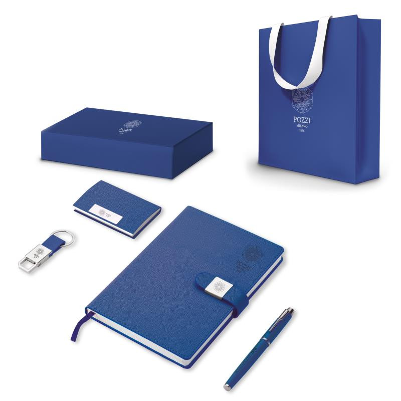 Set regalo note c/tacc.A5,pennastilo,ricarica,portachiavi e portabiglietti BLU
