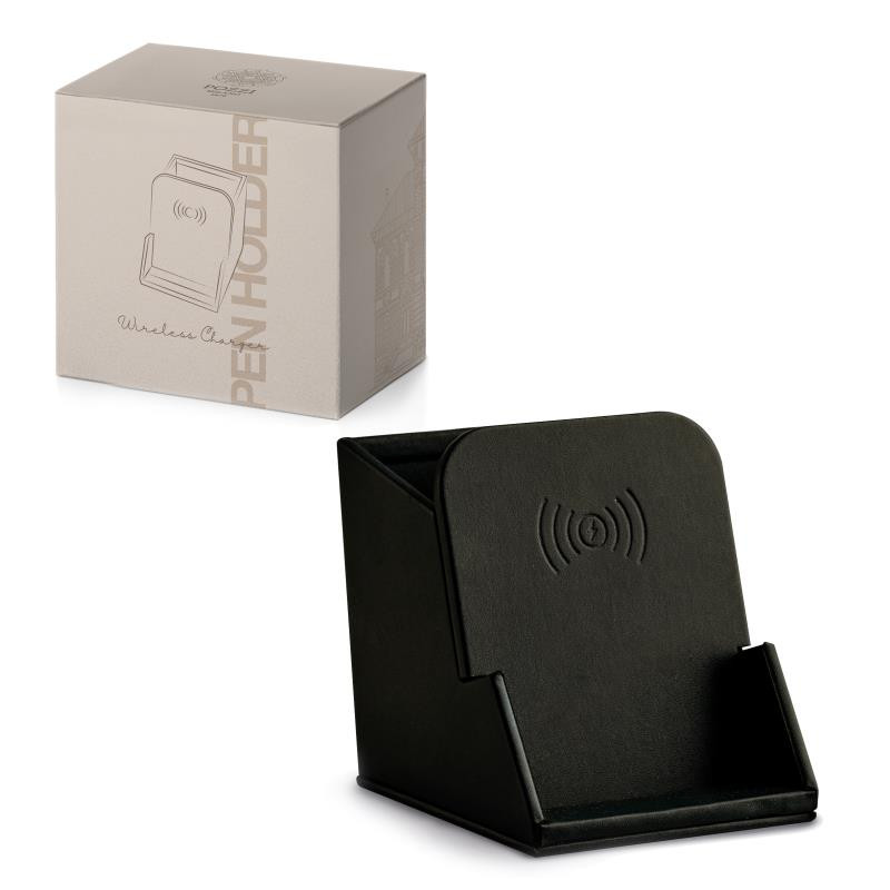 Portapenne in pelle sintetica c/caricatore wireless NERO