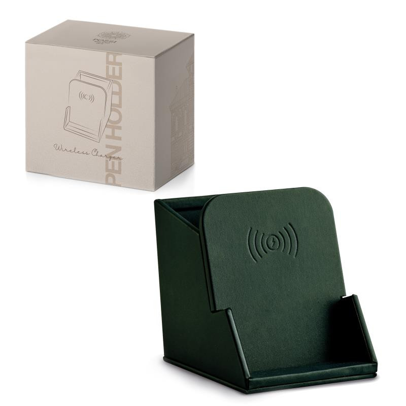 Portapenne in pelle sintetica c/caricatore wireless VERDE
