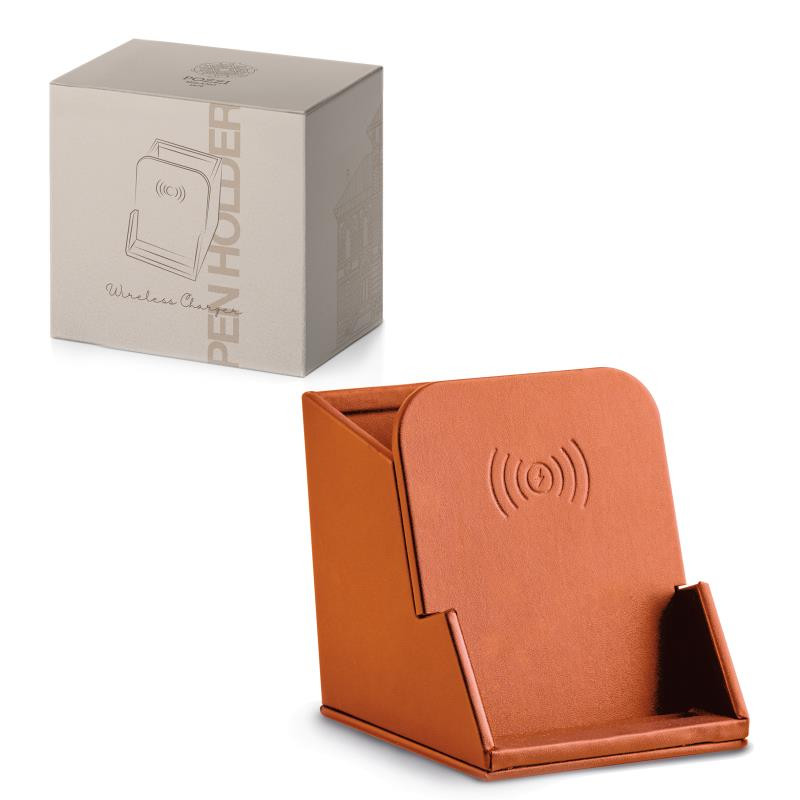 Portapenne in pelle sintetica c/caricatore wireless ARANCIO