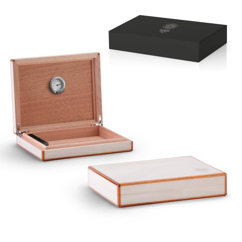 Humidor da viaggio in legno e MDF finitura marmo. 24*20*5cm in gift box Bianco