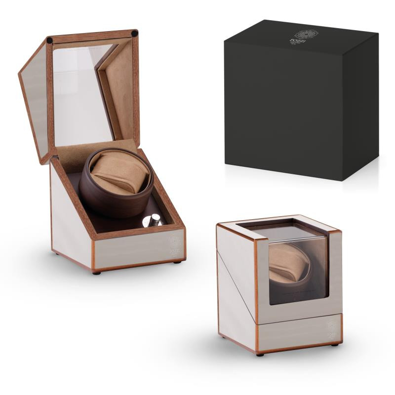 Avvolg.per orologio autom.in legno/MDF, c/velluto 17x17x19 in g.b.Bianco