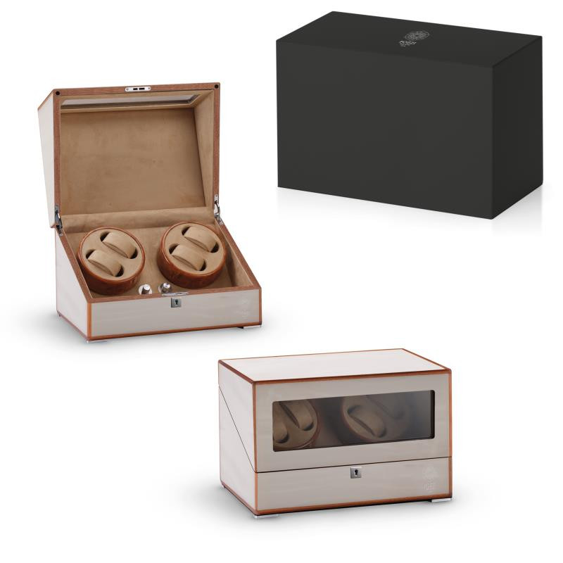 Avvolg.per 4 orologi autom.in legno/MDF, c/velluto 36x26x24 in gift box Bianco
