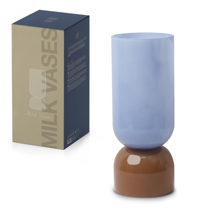 Vaso in vetro Ø 15x37 cm in color box BICOLORE BLU-BEIGE