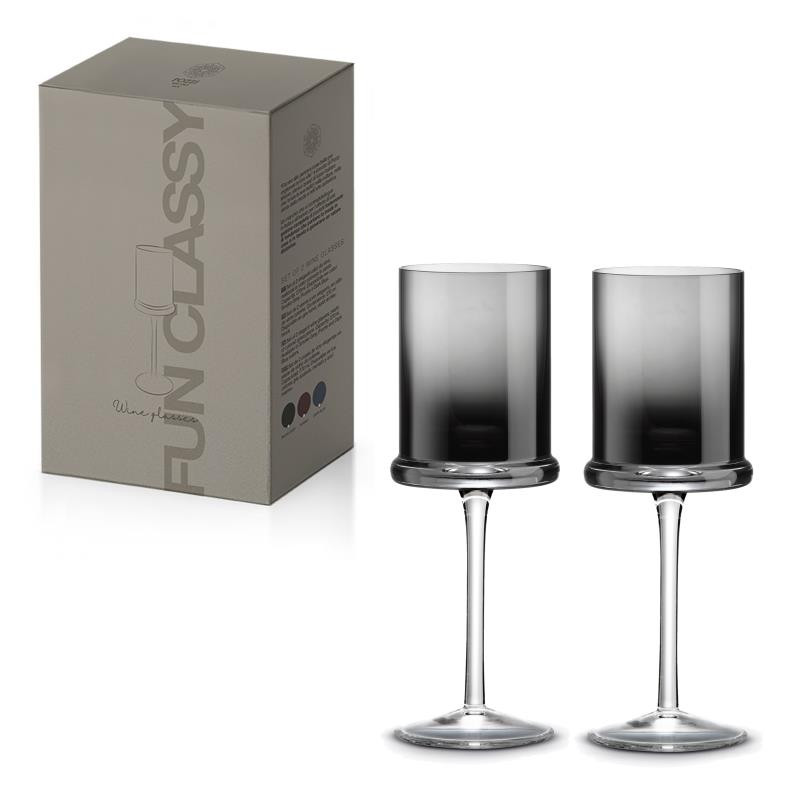 Set 2 bicchieri vino 270 ml in vetro in color box SMOKE GREY