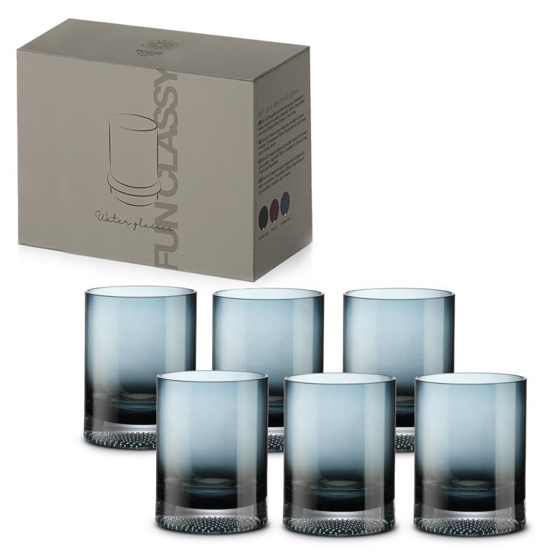 Set 6 bicchieri 350 ml in vetro puntinato in color box DARK BLUE