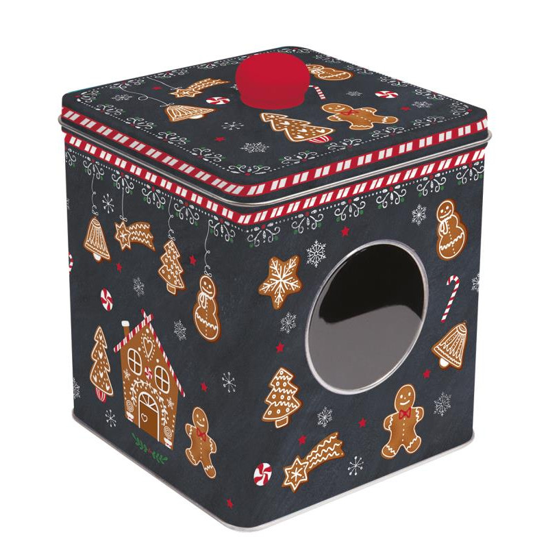 Scatola in latta con finestra 13x13x14,5 h GINGERBREAD