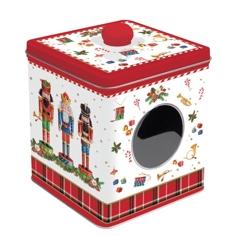 Scatola in latta con finestra 13x13x14,5 h VINTAGE NUTCRACKER