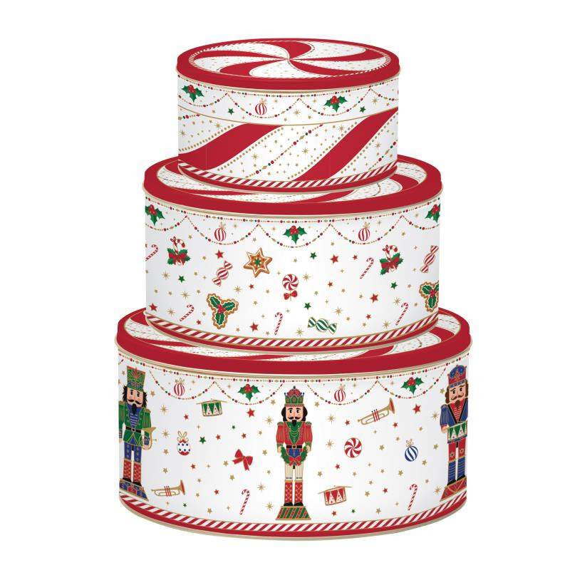 Set 3 scatole latta ad incastro tonde NUTCRACKER TWIST