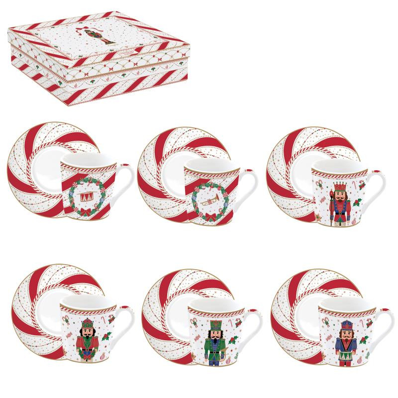 Set 6 tazzine espr.100 ml c/piattini in gift box NUTCRACKER TWIST