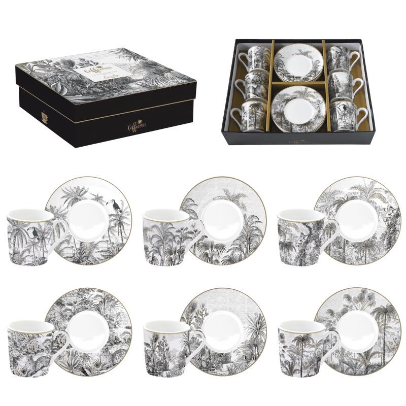 Set 6 tazzine espr.100 ml c/piattini in gift box RETRO JUNGLE