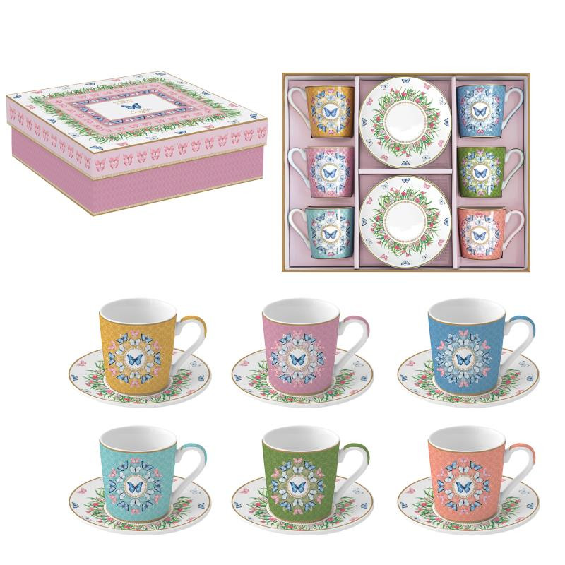 Set 6 tazzine espr.100 ml c/piattini in gift box SPRING PARADE