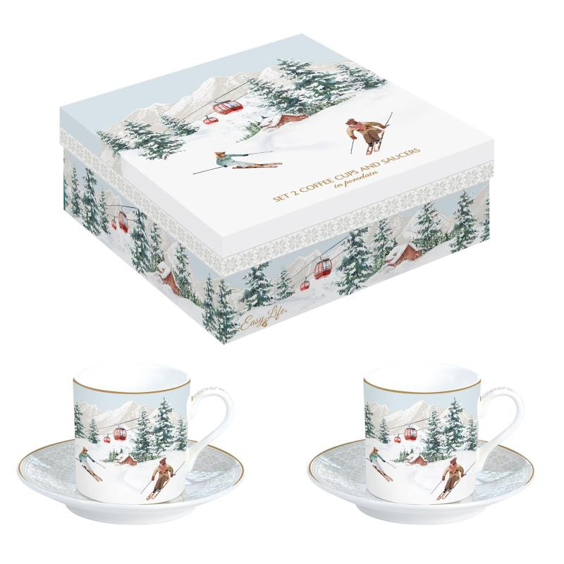 Set 2 tazzine caffè c/piattini 75 ml in porc.in gift box CHALET