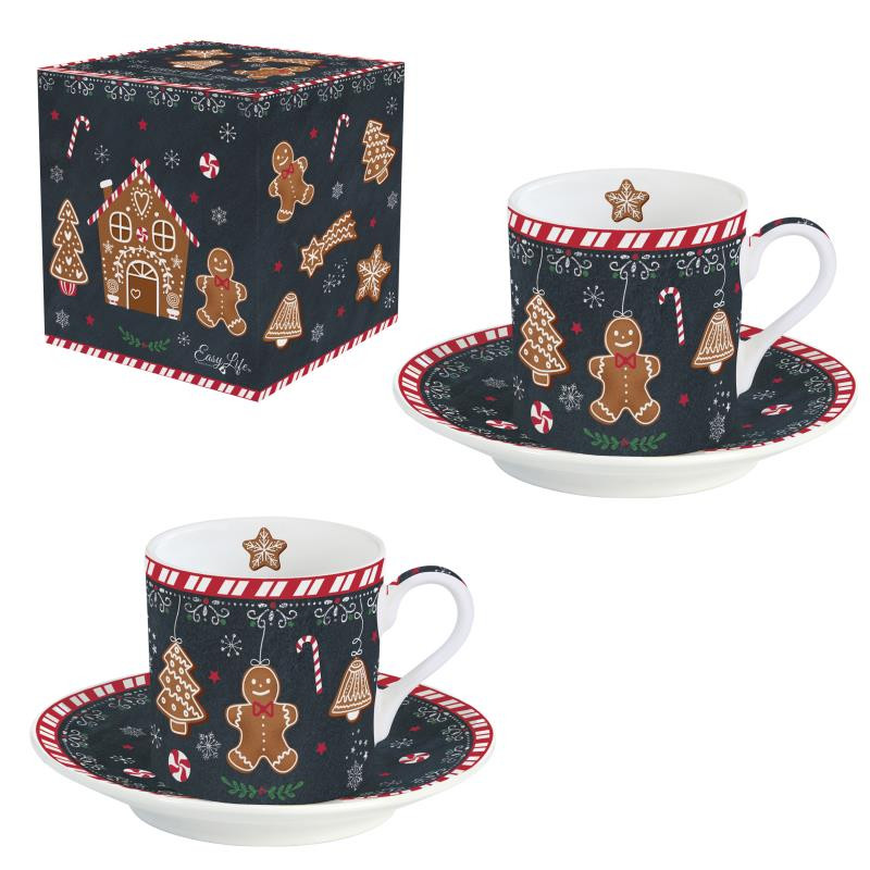 Set 2 tazzine caffè c/piattini 75 ml in porc.in c.b. GINGERBREAD