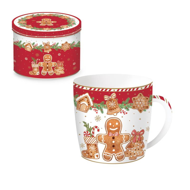 Porcelain mug 350 ml in tin box FANCY GINGERBREAD