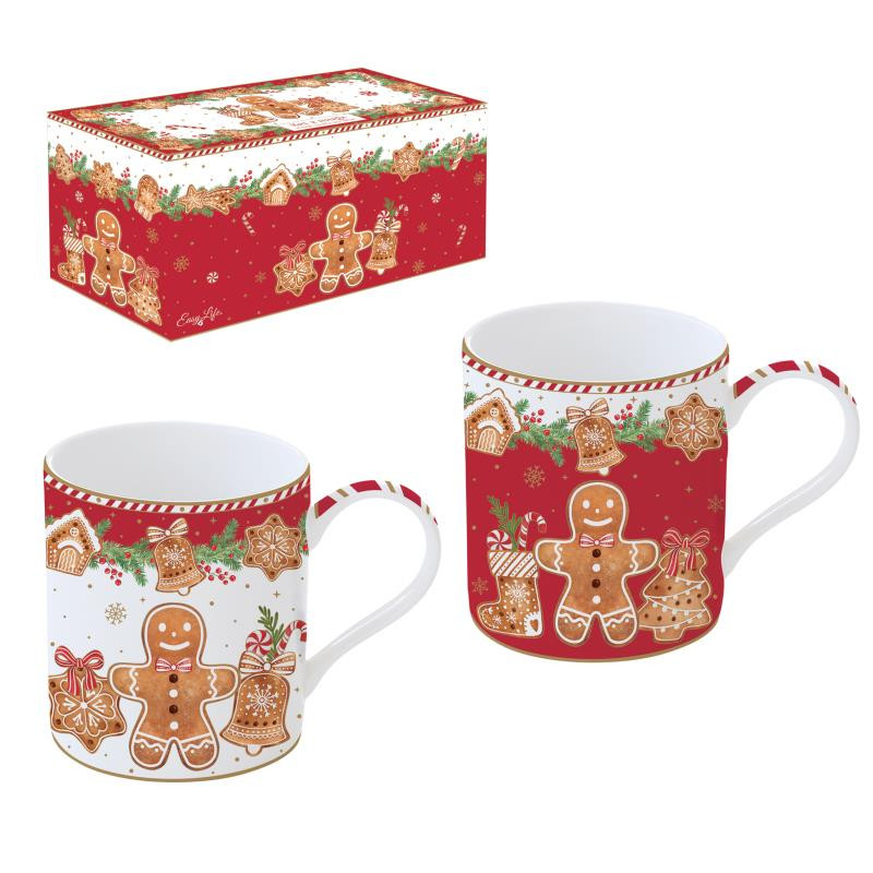 Set 2 high quality Fine China mugs 350 ml in color box FANCY GINGERBREAD