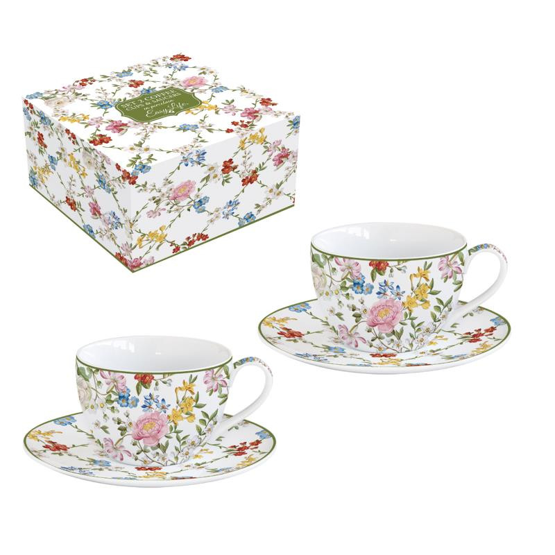 Set 2 tazzine caffè 110 ml. c/piattino in porc.in color box GARDEN DREAMS