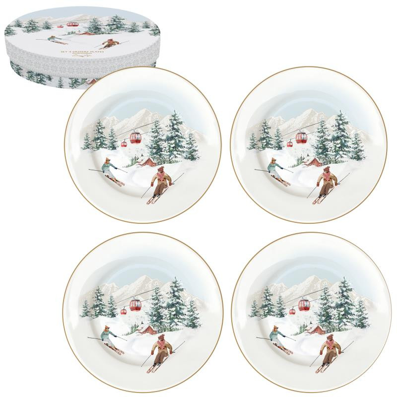 Set 4 piatti dessert in porc.in scatola regalo CHALET