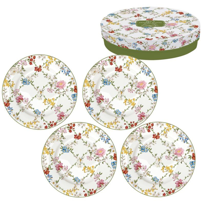 Set 4 piatti dessert in porc.in scatola regalo GARDEN DREAMS