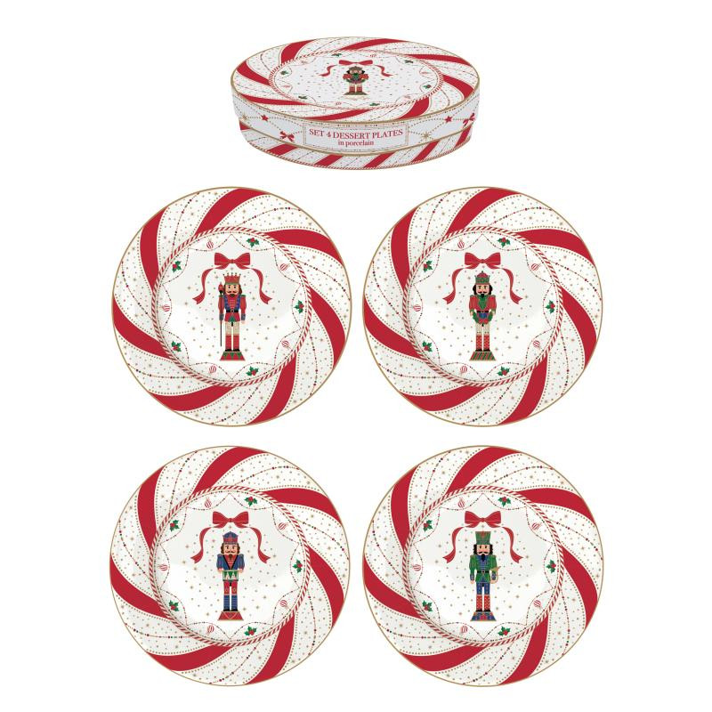 Set 4 piatti dessert in porc.in scatola regalo NUTCRACKER TWIST