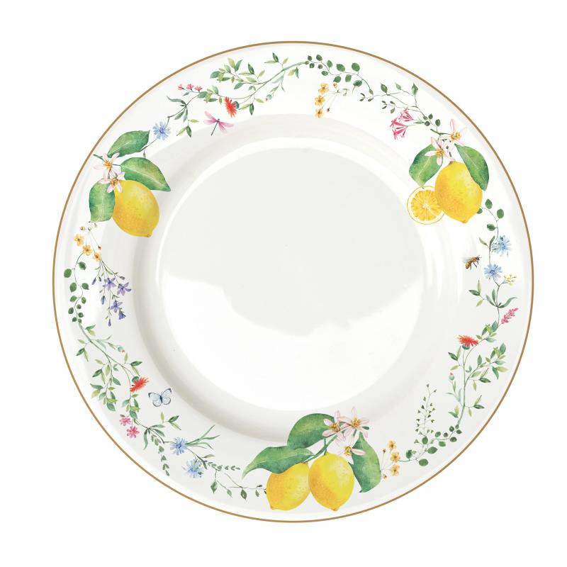 Piatto piano in porc.Ø 26,5 cm. FLEURS ET CITRONS